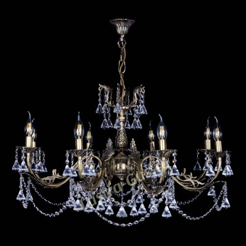 Бронзовая люстра Кассандра №8 удлиненная с конусами в Химках Гусь Хрустальный