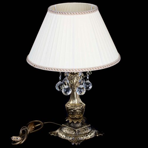 Бронзовая настольная лампа Антик №1 Шар  с абажуром в Химках Гусь Хрустальный