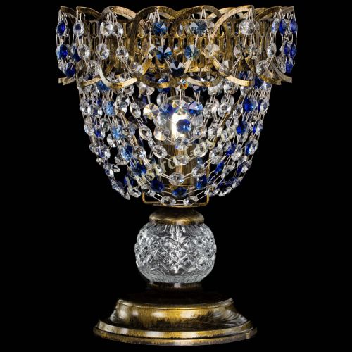 Настольная лампа Астра ажур №1 под бронзу Синяя в Химках Гусь Хрустальный