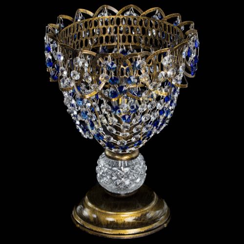 Настольная лампа Астра ажур №1 под бронзу Синяя в Химках Гусь Хрустальный