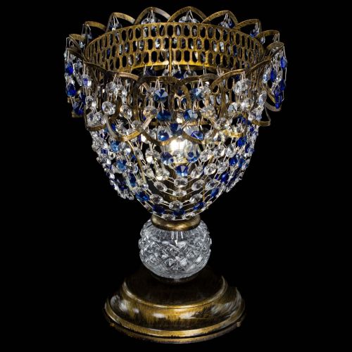 Настольная лампа Астра ажур №1 под бронзу Синяя в Химках Гусь Хрустальный