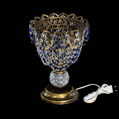 Настольная лампа Астра ажур №1 под бронзу Синяя в Химках Гусь Хрустальный