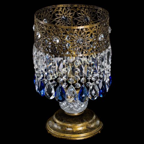 Настольная лампа Восток с пластинками под бронзу Синяя в Химках Гусь Хрустальный