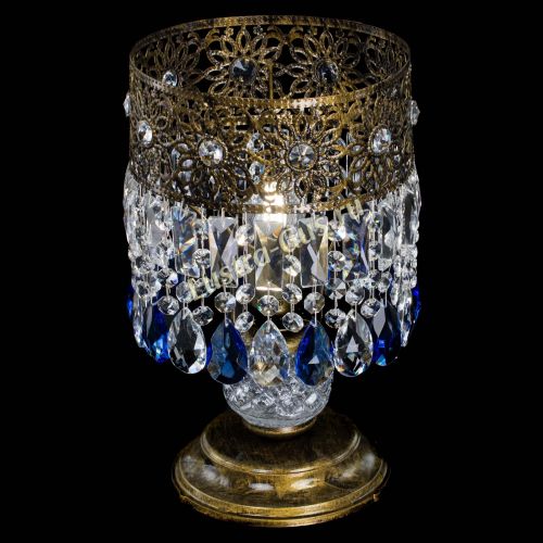 Настольная лампа Восток с пластинками под бронзу Синяя в Химках Гусь Хрустальный