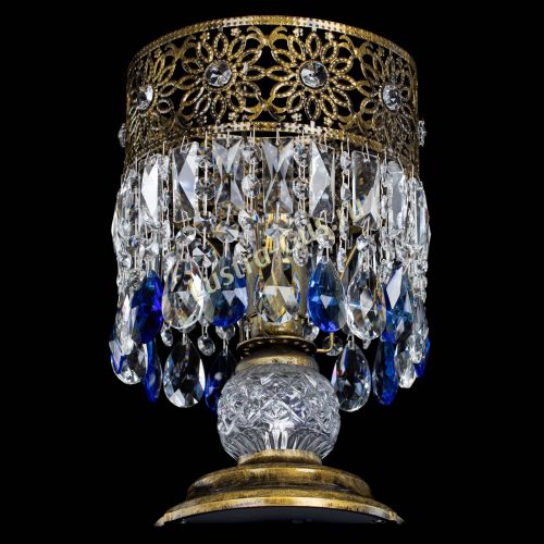 Настольная лампа Восток с пластинками под бронзу Синяя в Химках Гусь Хрустальный