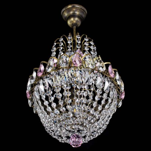 Люстра Астра №1 с подвесом под бронзу Розовая в Химках Гусь Хрустальный