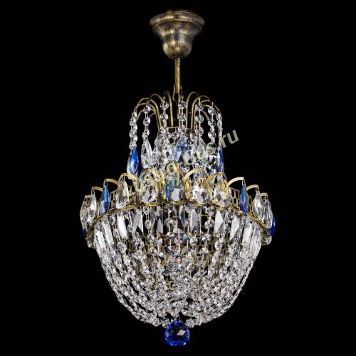Люстра Астра №1 с подвесом под бронзу Синяя в Химках Гусь Хрустальный