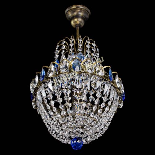 Люстра Астра №1 с подвесом под бронзу Синяя в Химках Гусь Хрустальный