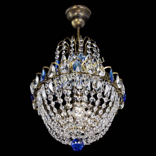 Люстра Астра №1 с подвесом под бронзу Синяя в Химках Гусь Хрустальный