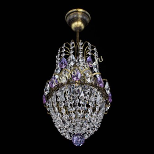 Люстра Астра №1 узкая фиолетовая под бронзу в Химках Гусь Хрустальный