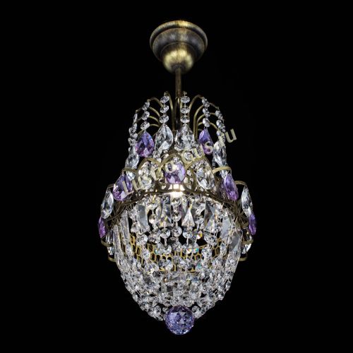 Люстра Астра №1 узкая фиолетовая под бронзу в Химках Гусь Хрустальный