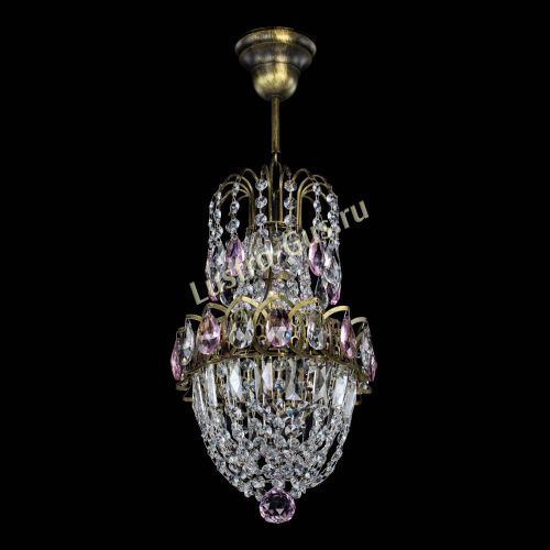 Люстра Астра №1 узкая розовая под бронзу в Химках Гусь Хрустальный