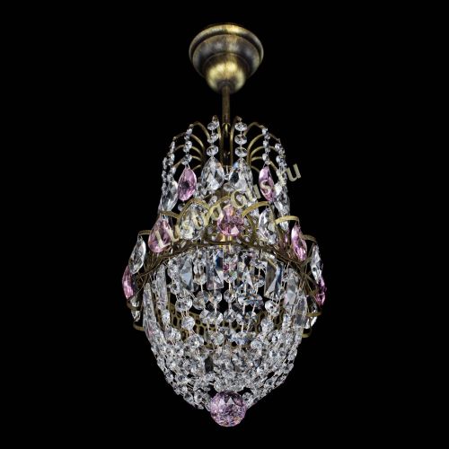 Люстра Астра №1 узкая розовая под бронзу в Химках Гусь Хрустальный