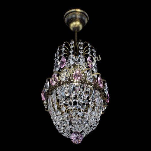 Люстра Астра №1 узкая розовая под бронзу в Химках Гусь Хрустальный