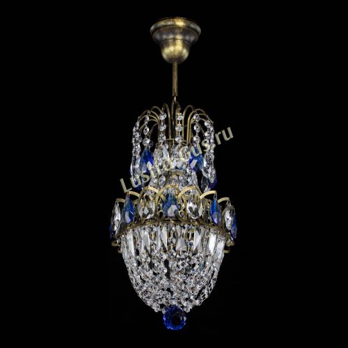Люстра Астра №1 узкая синяя под бронзу в Химках Гусь Хрустальный