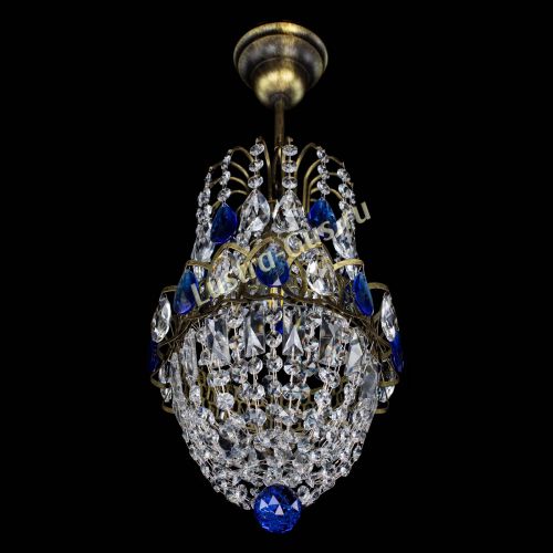 Люстра Астра №1 узкая синяя под бронзу в Химках Гусь Хрустальный