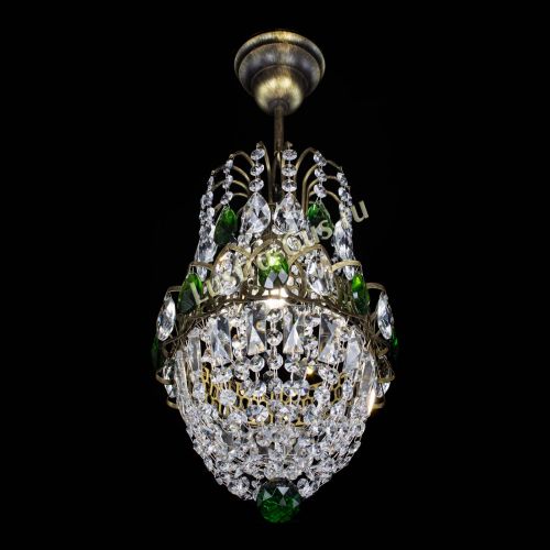 Люстра Астра №1 узкая зеленая под бронзу в Химках Гусь Хрустальный