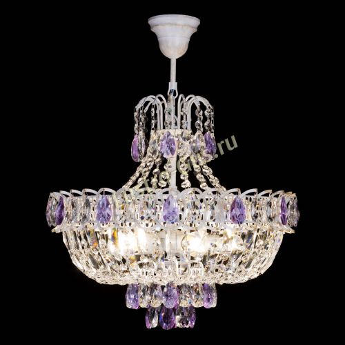 Люстра Астра Белая с подвесом фиолетовая в Химках Гусь Хрустальный