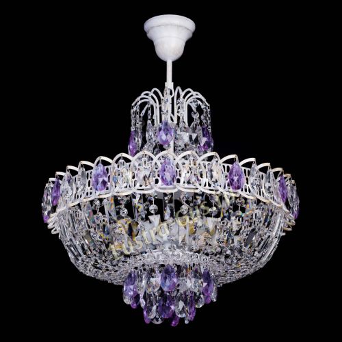 Люстра Астра Белая с подвесом фиолетовая в Химках Гусь Хрустальный