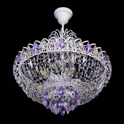 Люстра Астра Белая с подвесом фиолетовая в Химках Гусь Хрустальный