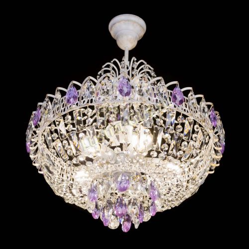 Люстра Астра Белая с подвесом фиолетовая в Химках Гусь Хрустальный