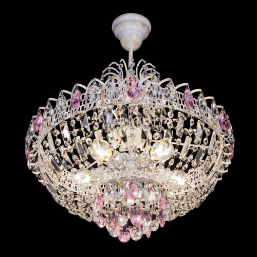 Люстра Астра Белая с подвесом розовая в Химках Гусь Хрустальный
