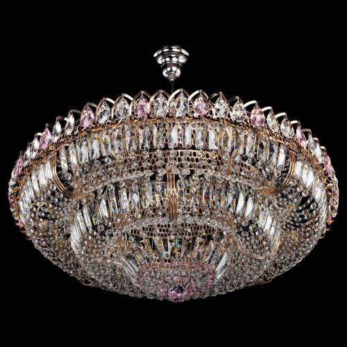 Люстра Двойное кольцо пластинка с подвесом Розовая в Химках Гусь Хрустальный