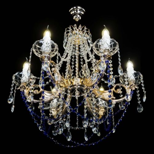 Люстра Елизавета малая Синяя (рожки - металл) в Химках Гусь Хрустальный