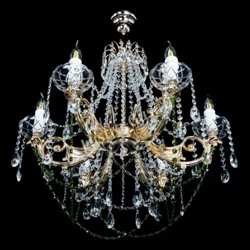 Люстра Елизавета малая Зеленая (рожки - металл) в Химках Гусь Хрустальный