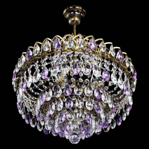 Люстра Грация №5 с подвесом под бронзу Фиолетовая в Химках Гусь Хрустальный