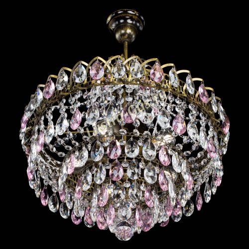 Люстра Грация №5 с подвесом под бронзу Розовая в Химках Гусь Хрустальный