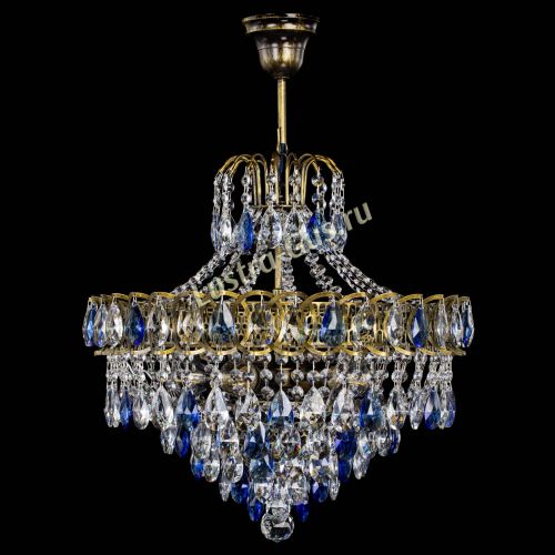 Люстра Грация №5 с подвесом под бронзу Синяя в Химках Гусь Хрустальный