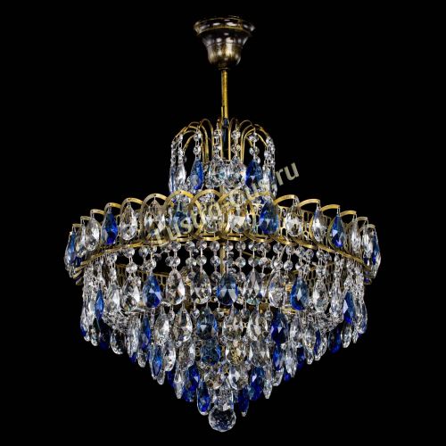 Люстра Грация №5 с подвесом под бронзу Синяя в Химках Гусь Хрустальный