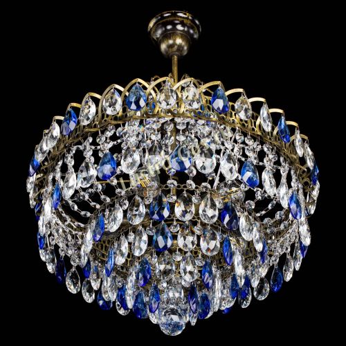Люстра Грация №5 с подвесом под бронзу Синяя в Химках Гусь Хрустальный