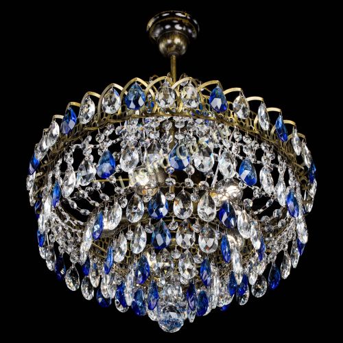 Люстра Грация №5 с подвесом под бронзу Синяя в Химках Гусь Хрустальный
