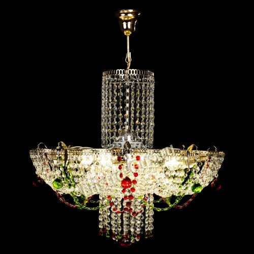 Люстра Камея №6 подвесная красно-зеленая в Химках Гусь Хрустальный