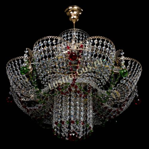Люстра Камея №6 подвесная красно-зеленая в Химках Гусь Хрустальный
