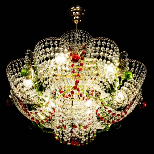 Люстра Камея №6 подвесная красно-зеленая в Химках Гусь Хрустальный