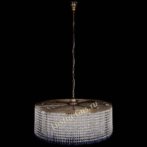 Люстра Милан капель №10 под бронзу синяя с подвесом в Химках Гусь Хрустальный
