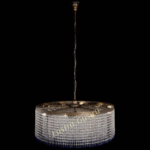 Люстра Милан капель №10 под бронзу синяя с подвесом в Химках Гусь Хрустальный