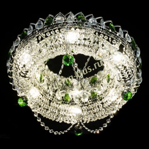 Люстра Глория №1 зеленая, диаметр - 500 мм, цвет фурнитуры - серебро Гусь Хрустальный