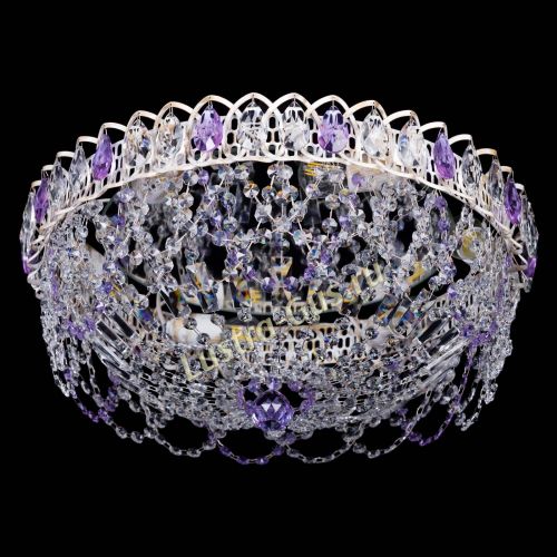 Люстра Каскад Ажур Фиолетовая белая в Химках Гусь Хрустальный