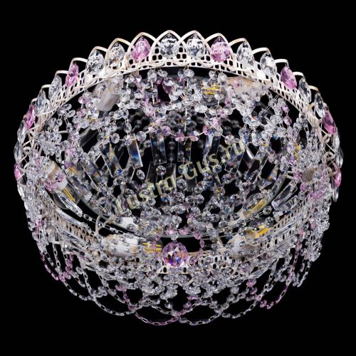 Люстра Каскад Ажур Розовая белая в Химках Гусь Хрустальный