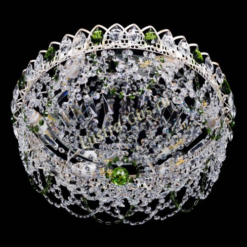 Люстра Каскад Ажур Зеленая белая в Химках Гусь Хрустальный