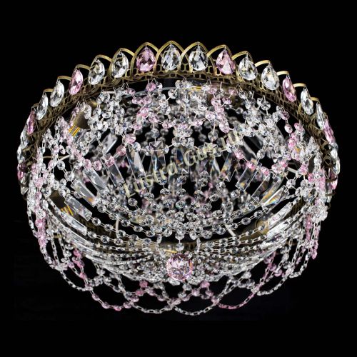 Люстра Хрустальный Каскад Ажур под бронзу Розовая в Химках Гусь Хрустальный