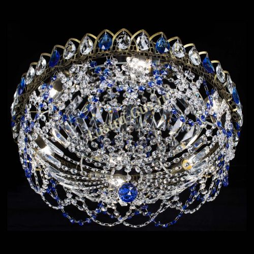 Люстра Хрустальный Каскад Ажур под бронзу Синяя в Химках Гусь Хрустальный