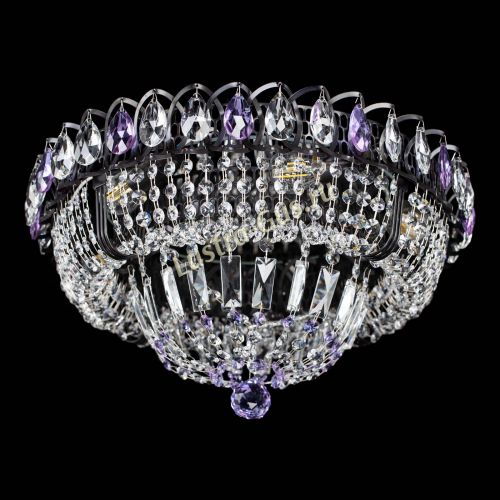 Люстра Кольцо Классика Черная с фиолетовыми подвесками в Химках Гусь Хрустальный