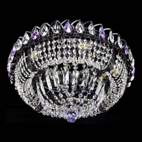 Люстра Кольцо Классика Черная с фиолетовыми подвесками в Химках Гусь Хрустальный