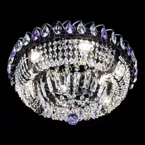 Люстра Кольцо Классика Черная с фиолетовыми подвесками в Химках Гусь Хрустальный