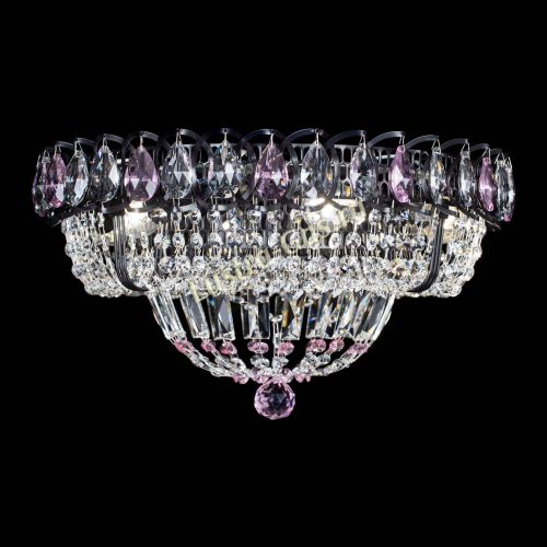 Люстра Кольцо Классика Черная с розовыми подвесками в Химках Гусь Хрустальный